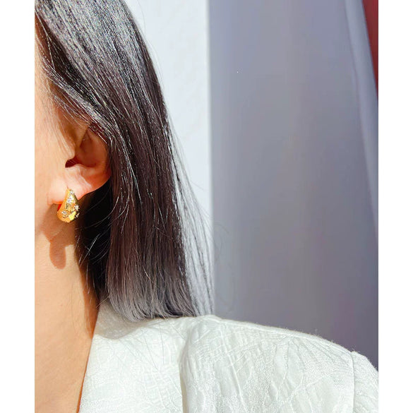 Women's Cold Style Copper Eightpointed Star Water Drop Earrings With Microencrusted Zircon And Electroplating