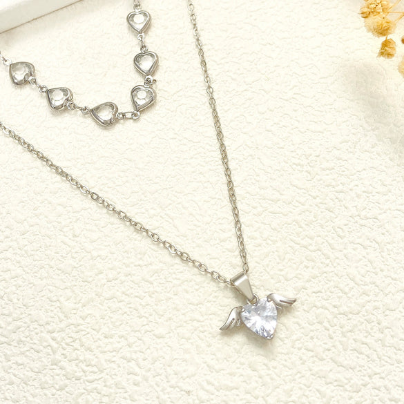 Women's Cold Style Copper Heart Shaped Geometric Stacked Clavicle Necklace With Electroplating