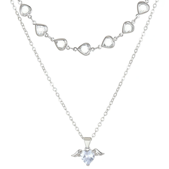 Women's Cold Style Copper Heart Shaped Geometric Stacked Clavicle Necklace With Electroplating