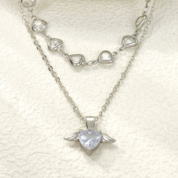Women's Cold Style Copper Heart Shaped Geometric Stacked Clavicle Necklace With Electroplating