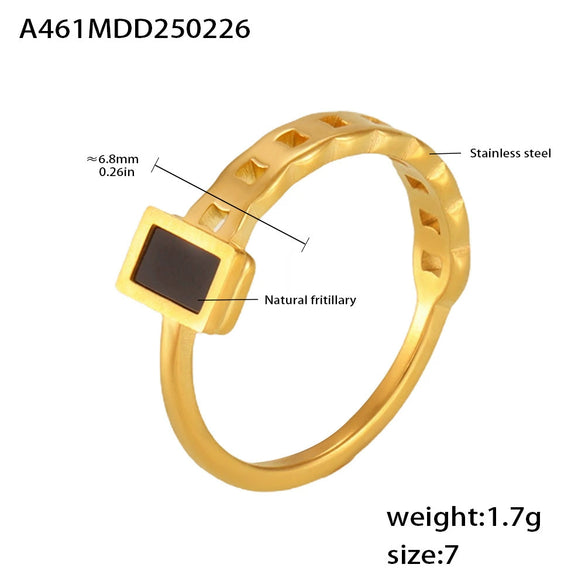 Women's Cold Style Long Square Geometric Stainless Steel Chain Ring With Electroplating