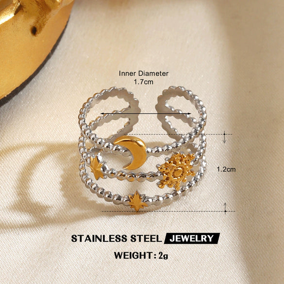Women's Color Block Stainless Steel Geometric Line Ring With Two Tone Gold And Silver Electroplated Finish
