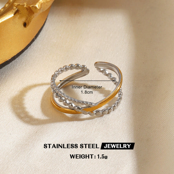 Women's Color Block Stainless Steel Geometric Line Ring With Two Tone Gold And Silver Electroplated Finish