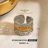 Women's Color Block Stainless Steel Geometric Line Ring With Two Tone Gold And Silver Electroplated Finish