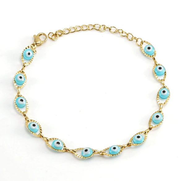 Women's Colorblock Stainless Steel And 316L Stainless Steel Bracelet And Round Eyes Evil Eye Necklace With Dripping Oil Treatment
