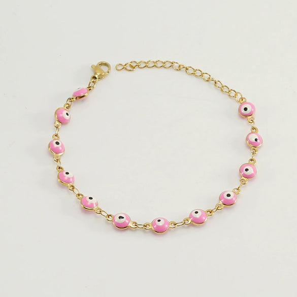 Women's Colorblock Stainless Steel And 316L Stainless Steel Bracelet And Round Eyes Evil Eye Necklace With Dripping Oil Treatment