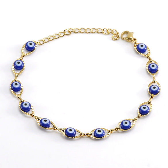 Women's Colorblock Stainless Steel And 316L Stainless Steel Bracelet And Round Eyes Evil Eye Necklace With Dripping Oil Treatment
