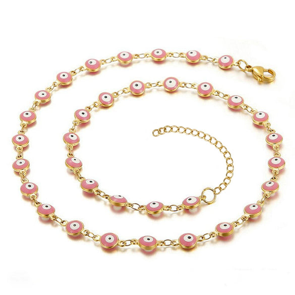 Women's Colorblock Stainless Steel And 316L Stainless Steel Bracelet And Round Eyes Evil Eye Necklace With Dripping Oil Treatment