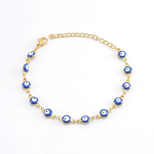 Women's Colorblock Stainless Steel And 316L Stainless Steel Bracelet And Round Eyes Evil Eye Necklace With Dripping Oil Treatment