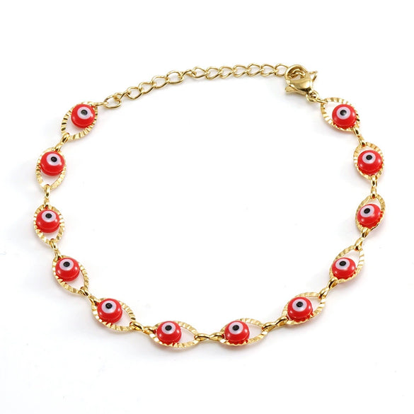 Women's Colorblock Stainless Steel And 316L Stainless Steel Bracelet And Round Eyes Evil Eye Necklace With Dripping Oil Treatment