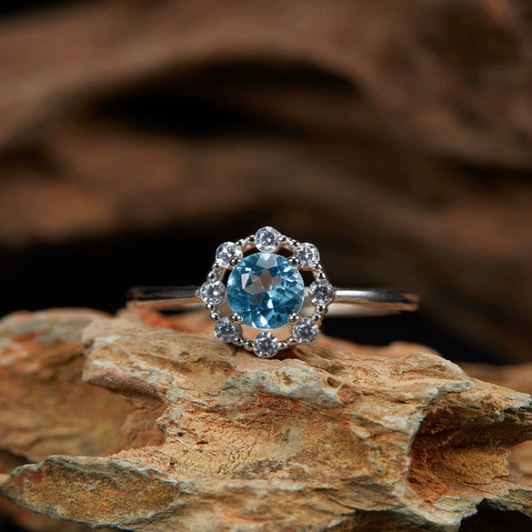 Women's Colored Gemstone Ring Jewelry Set S925 Sterling Silver Geometric Style Set With Gemstones