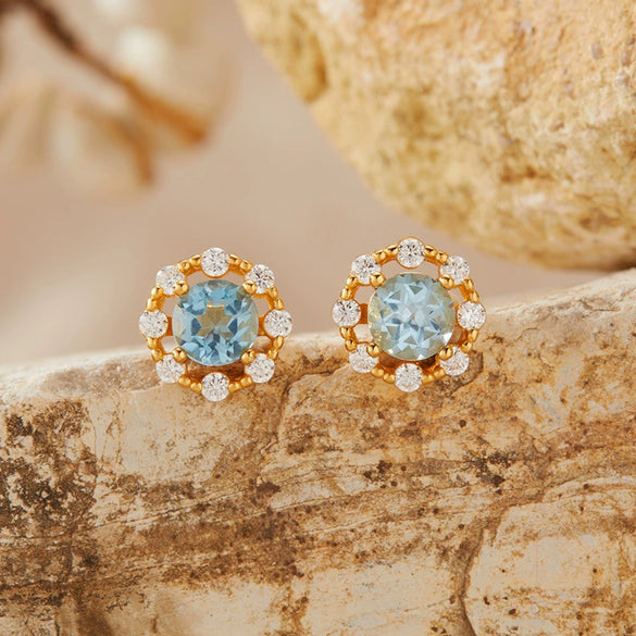 Women's Colored Gemstone Ring Jewelry Set S925 Sterling Silver Geometric Style Set With Gemstones