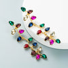 Women's Colored Rhinestone Flower Drop Earrings With Alloy Long Leaf Design Trendy Wholesale Jewelry