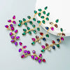 Women's Colored Rhinestone Flower Drop Earrings With Alloy Long Leaf Design Trendy Wholesale Jewelry