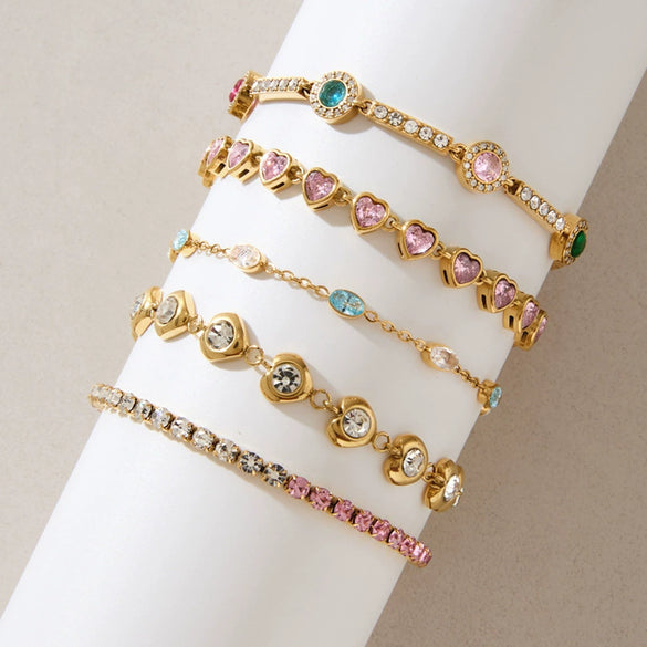 Women's Colored Zircon Stainless Steel Bracelet With Geometric Design And Plated Finish Hypoallergenic Fashion Jewelry
