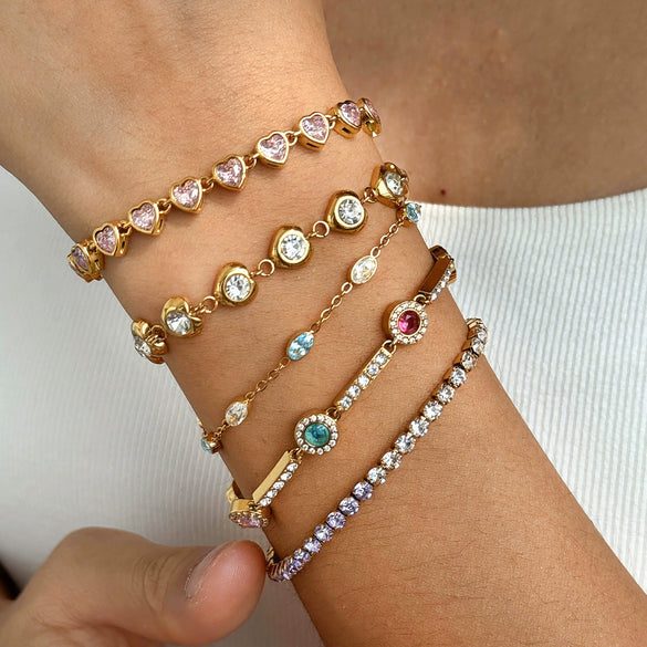 Women's Colored Zircon Stainless Steel Bracelet With Geometric Design And Plated Finish Hypoallergenic Fashion Jewelry