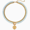 Women's Colorful Beaded Natural Stone Necklace With Layered Heart Pendant Copper Electroplated Bead Chain Clavicle Necklace
