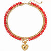 Women's Colorful Beaded Natural Stone Necklace With Layered Heart Pendant Copper Electroplated Bead Chain Clavicle Necklace