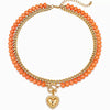 Women's Colorful Beaded Natural Stone Necklace With Layered Heart Pendant Copper Electroplated Bead Chain Clavicle Necklace