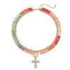 Women's Colorful Beaded Natural Stone Necklace With Layered Heart Pendant Copper Electroplated Bead Chain Clavicle Necklace
