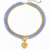 Women's Colorful Beaded Natural Stone Necklace With Layered Heart Pendant Copper Electroplated Bead Chain Clavicle Necklace