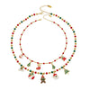 Women’s Colorful Beaded Necklace With Stainless Steel Christmas Snowflake Bell Zircon Pendant And Electroplated Geometric Chain