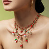 Women’s Colorful Beaded Necklace With Stainless Steel Christmas Snowflake Bell Zircon Pendant And Electroplated Geometric Chain