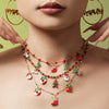 Women’s Colorful Beaded Necklace With Stainless Steel Christmas Snowflake Bell Zircon Pendant And Electroplated Geometric Chain