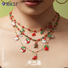 Women’s Colorful Beaded Necklace With Stainless Steel Christmas Snowflake Bell Zircon Pendant And Electroplated Geometric Chain