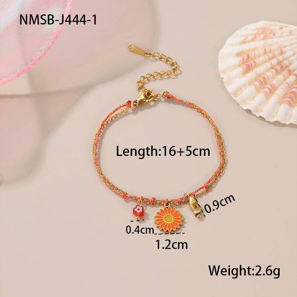 Women's Colorful Braided Stainless Steel Geometric Pattern Electroplated Bracelet