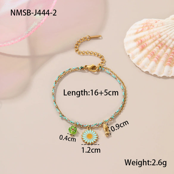 Women's Colorful Braided Stainless Steel Geometric Pattern Electroplated Bracelet