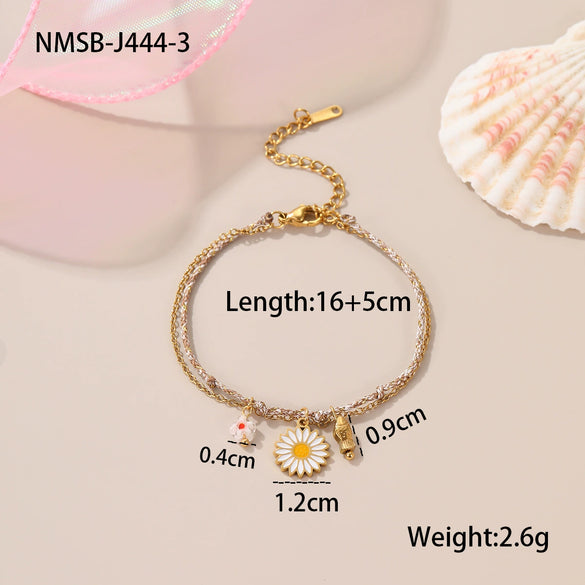 Women's Colorful Braided Stainless Steel Geometric Pattern Electroplated Bracelet