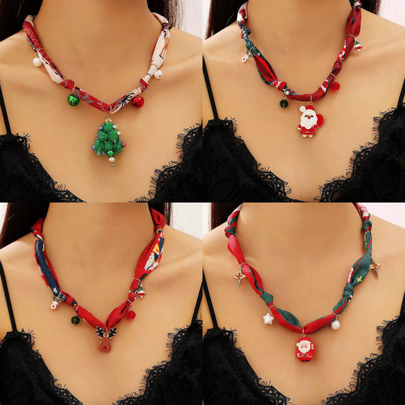 Women's Colorful Christmas Resin Geometric Pendant Necklace With Alloy Charm And Hand Knitted Design
