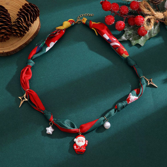 Women's Colorful Christmas Resin Geometric Pendant Necklace With Alloy Charm And Hand Knitted Design