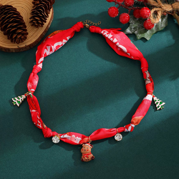 Women's Colorful Christmas Resin Geometric Pendant Necklace With Alloy Charm And Hand Knitted Design