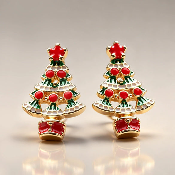 Women's Colorful Christmas Tree Earrings Cartoon Starshaped Copper Jewelry With Electroplated Finish And Festive Holiday Design
