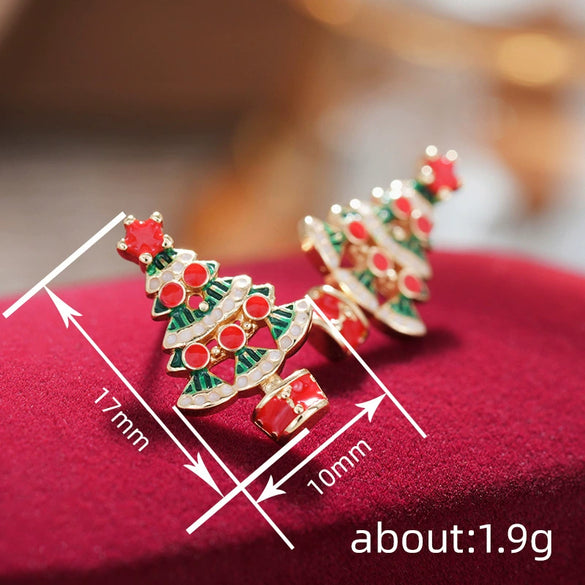 Women's Colorful Christmas Tree Earrings Cartoon Starshaped Copper Jewelry With Electroplated Finish And Festive Holiday Design