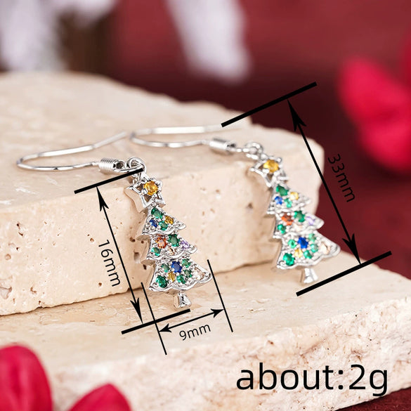 Women's Colorful Christmas Tree Earrings With Starshaped Microinlaid Zircon Copper Holiday Jewelry