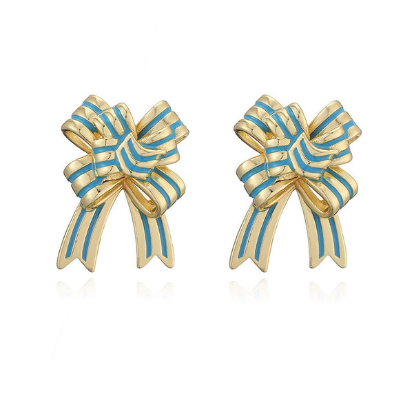 Women's Colorful Copper Bow Earrings With Dripping Oil Finish Christmas Style Sweet Jewelry