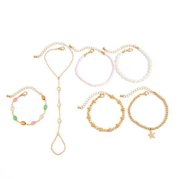 Women's Colorful Crystal Bracelet With Imitation Pearl Seashell And Starfish Charms Geometric Zinc Alloy Plated Vacation Style Jewelry