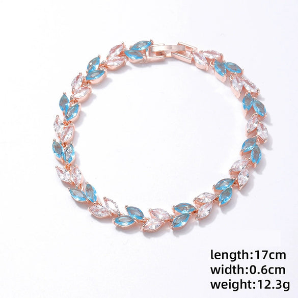 Women's Colorful Crystal Zircon Rhombus Patterned Electroplated Willow Leaf Bracelet Wholesale Fashion Jewelry