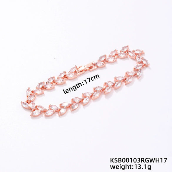 Women's Colorful Crystal Zircon Rhombus Patterned Electroplated Willow Leaf Bracelet Wholesale Fashion Jewelry