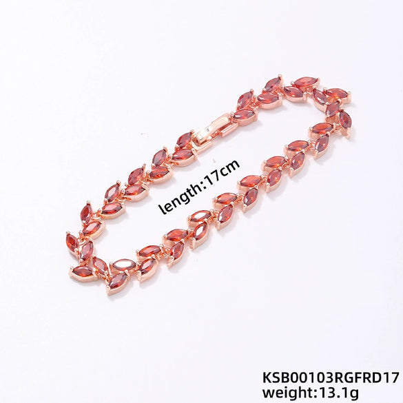Women's Colorful Crystal Zircon Rhombus Patterned Electroplated Willow Leaf Bracelet Wholesale Fashion Jewelry
