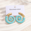 Women's Colorful Enamel Sunflower Earrings In Stainless Steel With Spiral Geometric Design