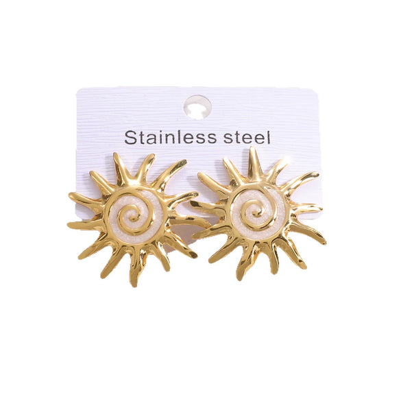 Women's Colorful Enamel Sunflower Earrings In Stainless Steel With Spiral Geometric Design