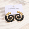 Women's Colorful Enamel Sunflower Earrings In Stainless Steel With Spiral Geometric Design
