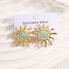Women's Colorful Enamel Sunflower Earrings In Stainless Steel With Spiral Geometric Design