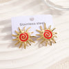 Women's Colorful Enamel Sunflower Earrings In Stainless Steel With Spiral Geometric Design