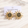 Women's Colorful Enamel Sunflower Earrings In Stainless Steel With Spiral Geometric Design