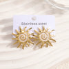 Women's Colorful Enamel Sunflower Earrings In Stainless Steel With Spiral Geometric Design